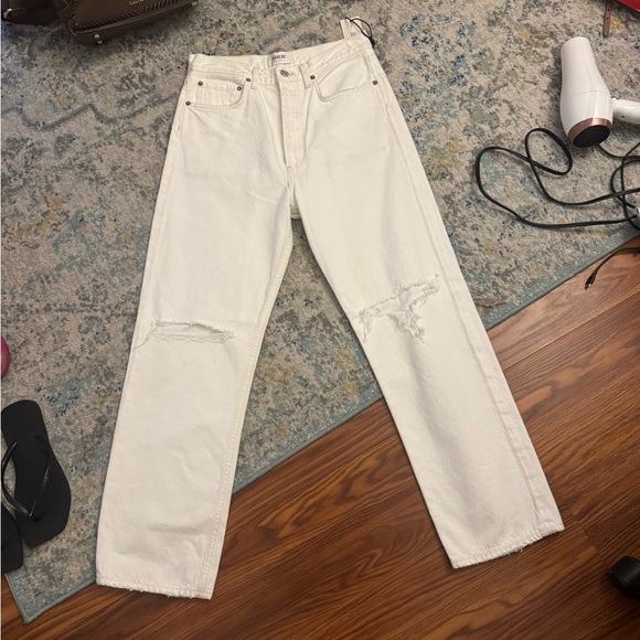NWT Agolde Women's 90s Straight Leg Distressed White Jeans - Picture 4 of 6